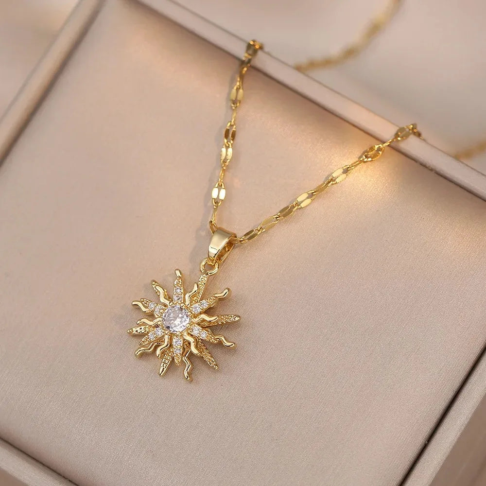 necklace with rotating flower pendant