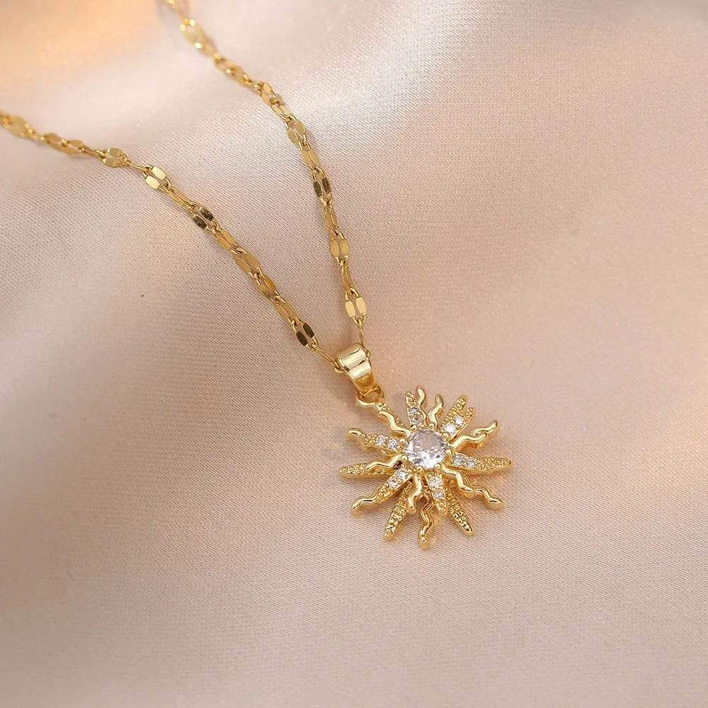 necklace with rotating flower pendant