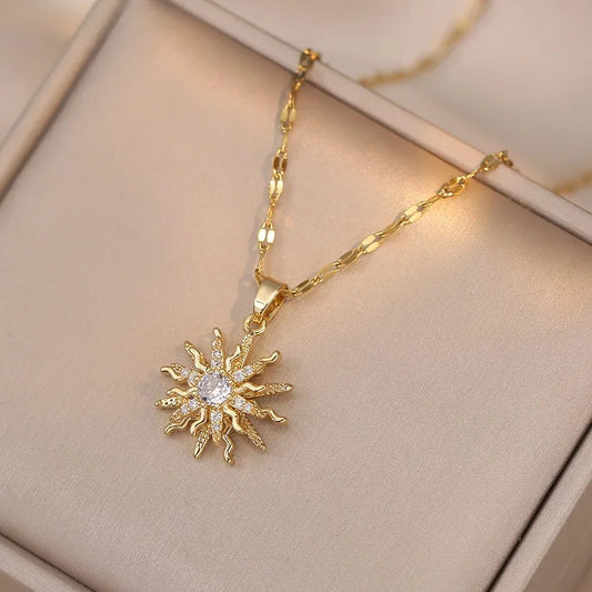 necklace with rotating flower pendant